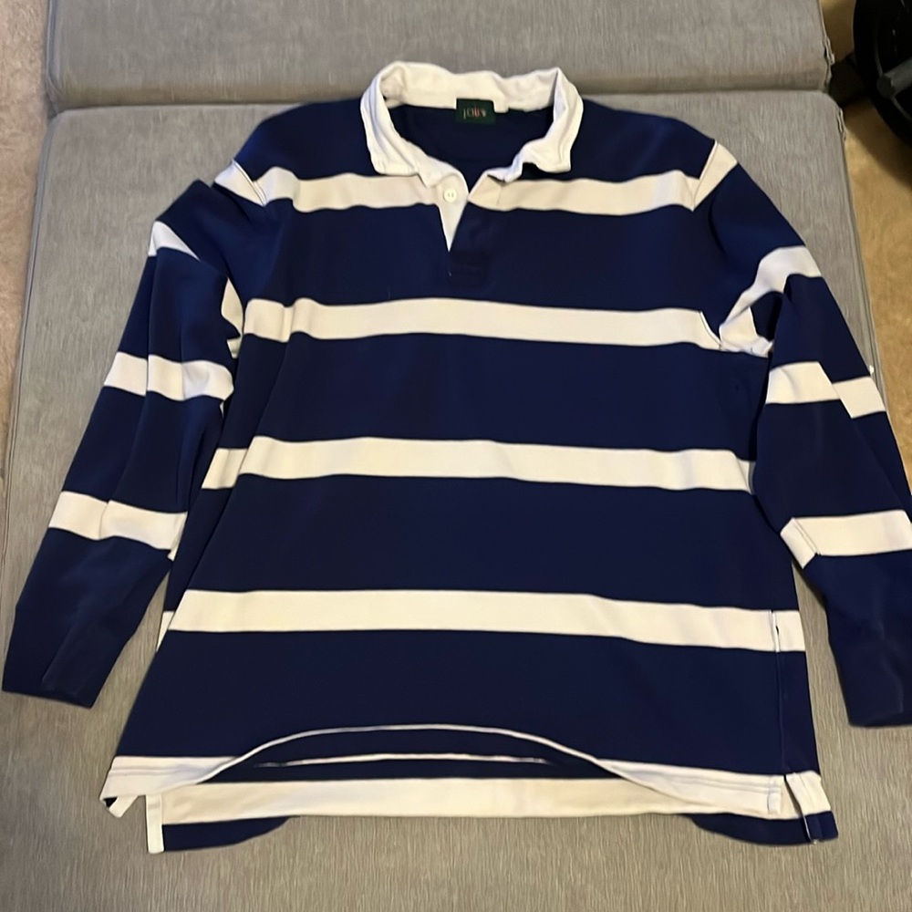 J Crew Rugby Shirt; XL; Blue and white